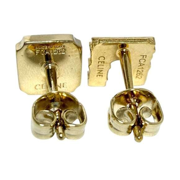 Celine Women's Asymmetrical Stud Earrings, Triomphe, Aftermarket Backs - Picture 2 of 10